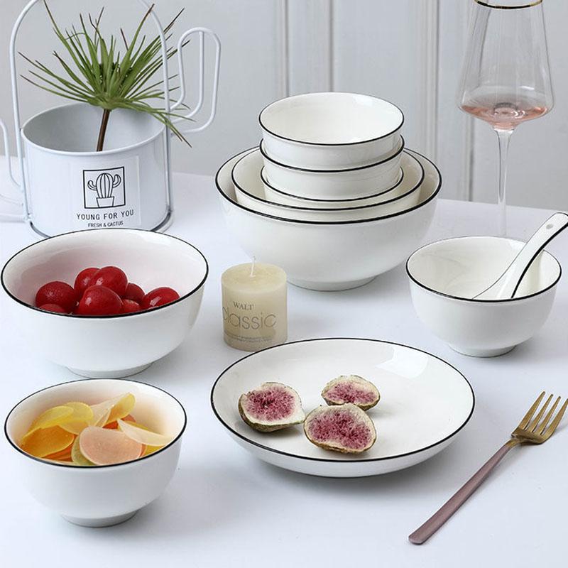 3ps Personalized Simple Dishes Set Household Ceramic Simple Rice Bowl Dishes Soup Bowl Combination Tableware