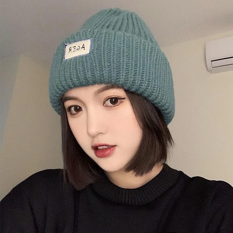 Winter Woolen Hat Korean Fashion Wild Ultra-thick Knitted Hat Plus Velvet Soft Patch Hat for Women