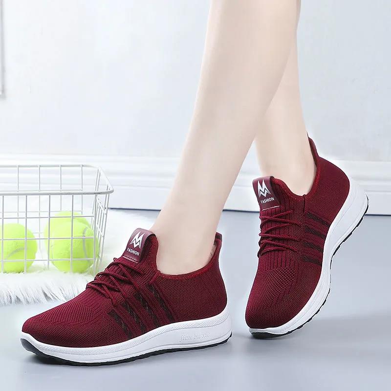 Women's Casual Sneakers Breathable Mesh Sports Shoes Mother Soft Sole Lightweight Non Slip Solid Color Shoes