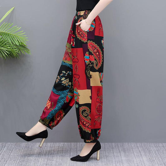 Wide-leg Plus Size Bloomers Spring and Summer Casual Pants Middle-aged and Elderly High-waist Anti-mosquito Loose Trousers