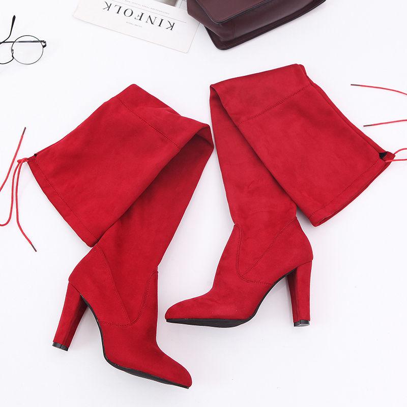 Women Over The Knee High Boots Slip on Winter Shoes Thin High Heel Pointed Toe All Match Women Boots