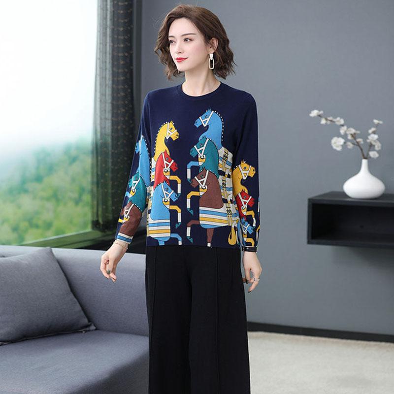 Autumn Winter Plus Size Printed Sweater Women's High-end Cashmere Sweater Fashion Pullover Jumper Bottoming or Outwear