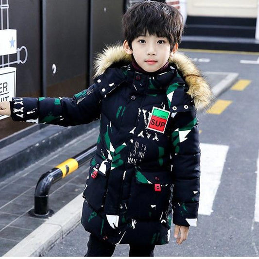 Boy's Cotton-padded Jacket Fashion Camouflage Children's Winter Down Padded Jacket Mid-length Thick and Handsome Children's Padded Jacket