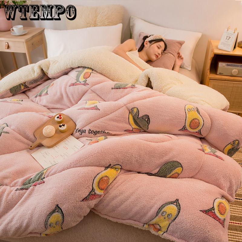 Bedspread Quilt Snow Fleece Winter Quilt Thicker Warmth Winter Student Dormitory Single Double Quilt Lamb Velvet Quilt