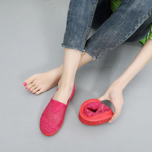 Summer Cloth Shoes Hollow Breathable Mesh Women's Shoes Non-slip Soft Bottom Flat Flat Heels Women Sandals Work Shoes