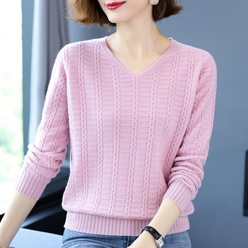 Knit Sweater Women Fall Winter Loose Twist V-neck Sweater Women's Plus Size Top Bottoming Shirt All-match