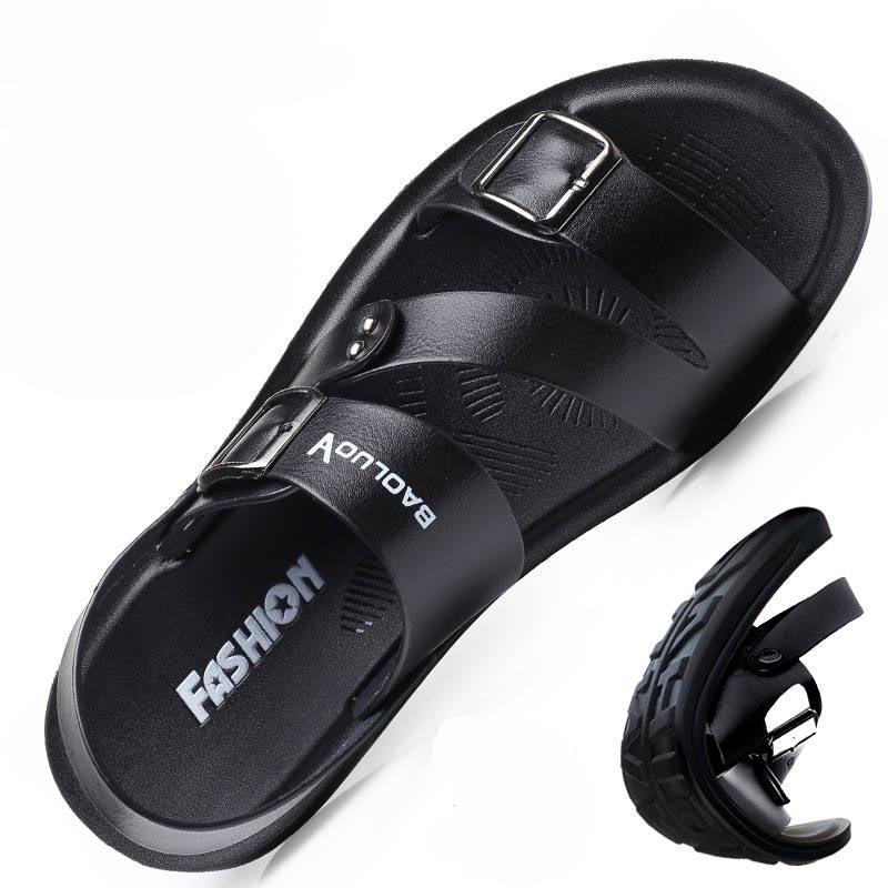 Summer Sandals Men's Cool Casual Soft Bottom Beach Leather Sandals and Slippers Outdoor Wear Summer