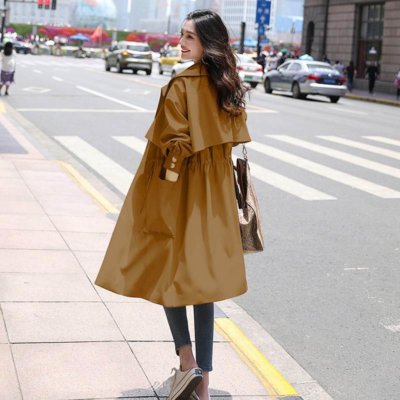 Lining Spring and Autumn Fashion Thin Section British Style Coat Waist Was Thinner Mid-length Women's Windbreaker