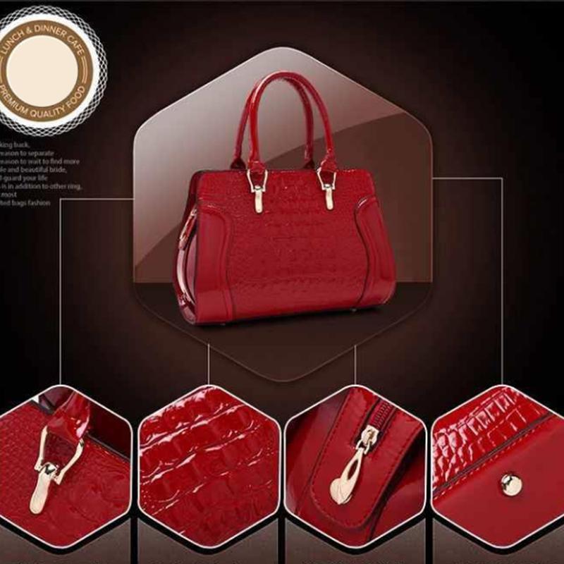 Crocodile Pattern Patent Leather Bright Leather Handbags Handbags Ladies Big Bags One-shoulder Shopping and Shopping Messenger Bag