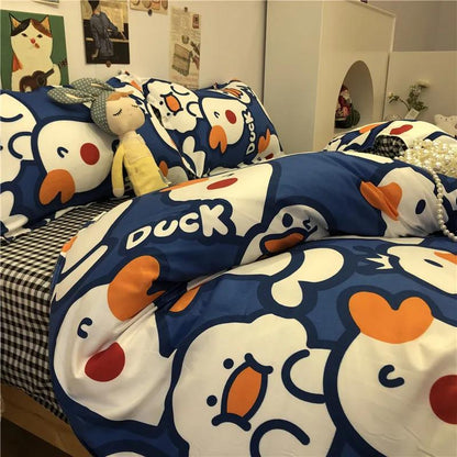 Cute Cartoon Autumn and Winter Four-piece Washable Quilt Cover Ins Wind Cartoon Comfortable Student Three-piece Bedding