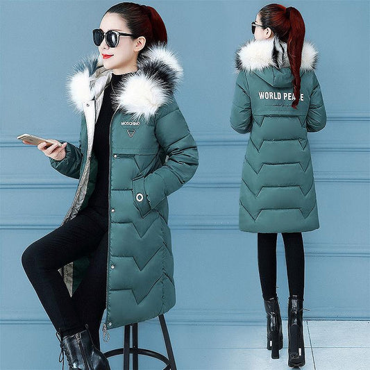 Winter Fashion Trend Women'sMid-length Slim-fit Plus Size Thick Temperament Big Fur Collar Down Padded Jacket