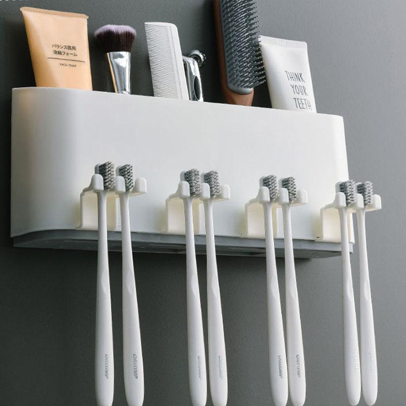 Toothpaste Dispenser Wall Mount Dust-proof Toothbrush Holder Wall Mount Storage Rack Bathroom Accessories Set Squeezer