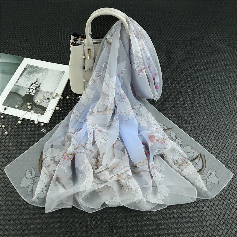 Printed Chiffon Silk Scarf Women 90*180cm Oversized Sunscreen Holiday Seaside Beach Shawl