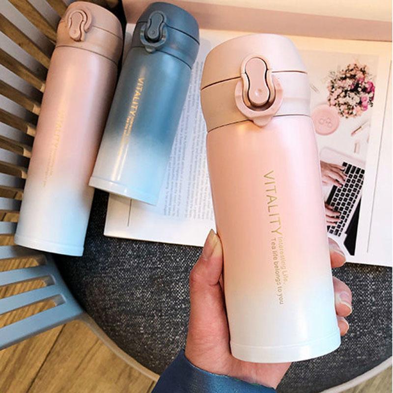 Thermos Cup Gradient Color Vacuum Flask Male and Female Students Simple Cup Creative Personality Fresh Portable Pop Lid Water Cup