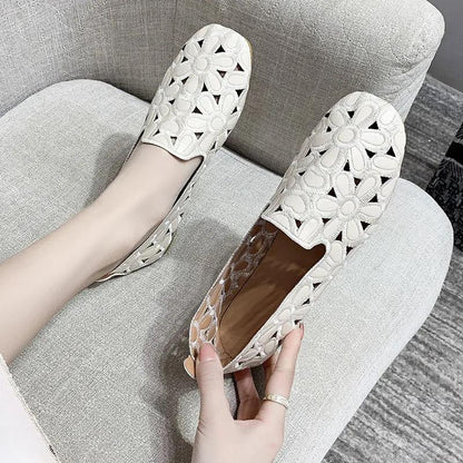 Large Size Square Toe Peas Shoes Women's Spring and Summer Single Shoes Flat Shoes Soft Bottom Comfortable Pumps