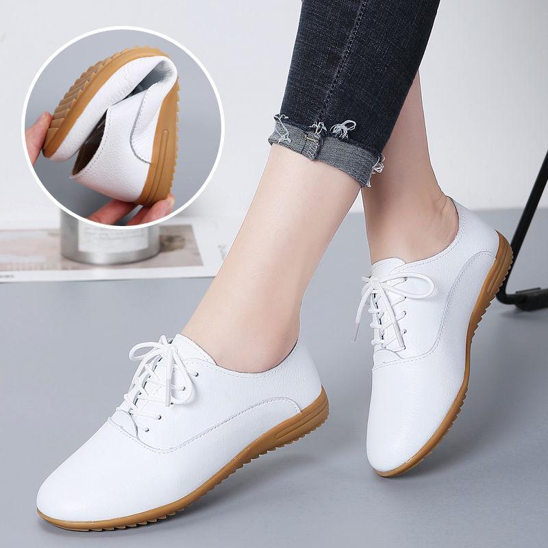 Flat Bottom White Shoes with Round Toe Non-slip All-match Women's Shoes Soft Soles Faux Leather White Shoes Light and All-match