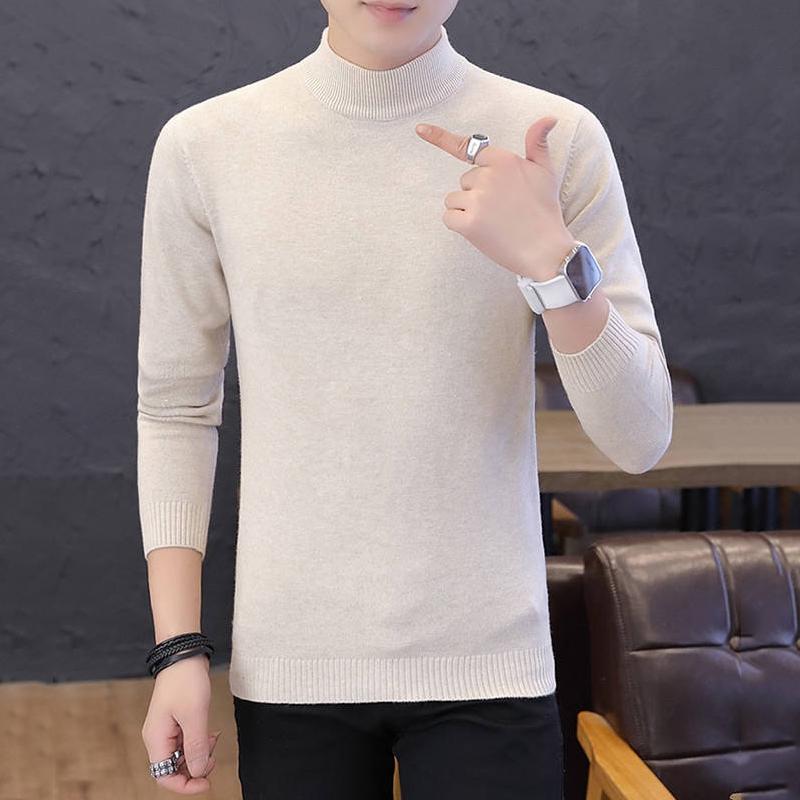 WTEMPO Men Pullover Solid Color Half Turtleneck Sweater Winter Warm Knitted Sweater Soft Casual Pullover