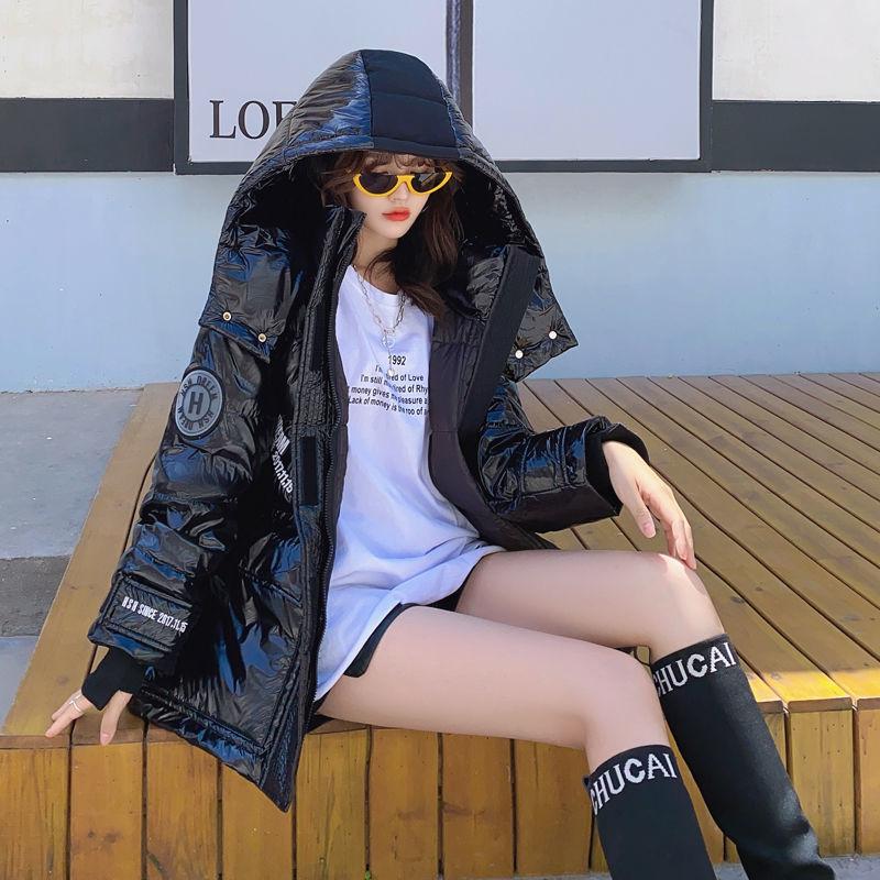 Winter Bright Leather Down Padded Jacket Winter Mid-length Fashion Loose Padded Jacket Women Oversize