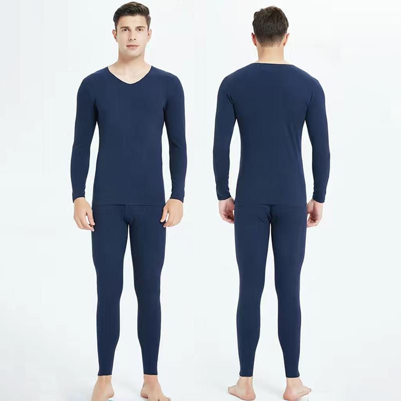 Men Winter Thermal Underwear V-neck Male Autumn Clothes Tight Suit Thicken Windproof Long Sleeve High Elasticity Tracksuit Wearable Versatile Spring