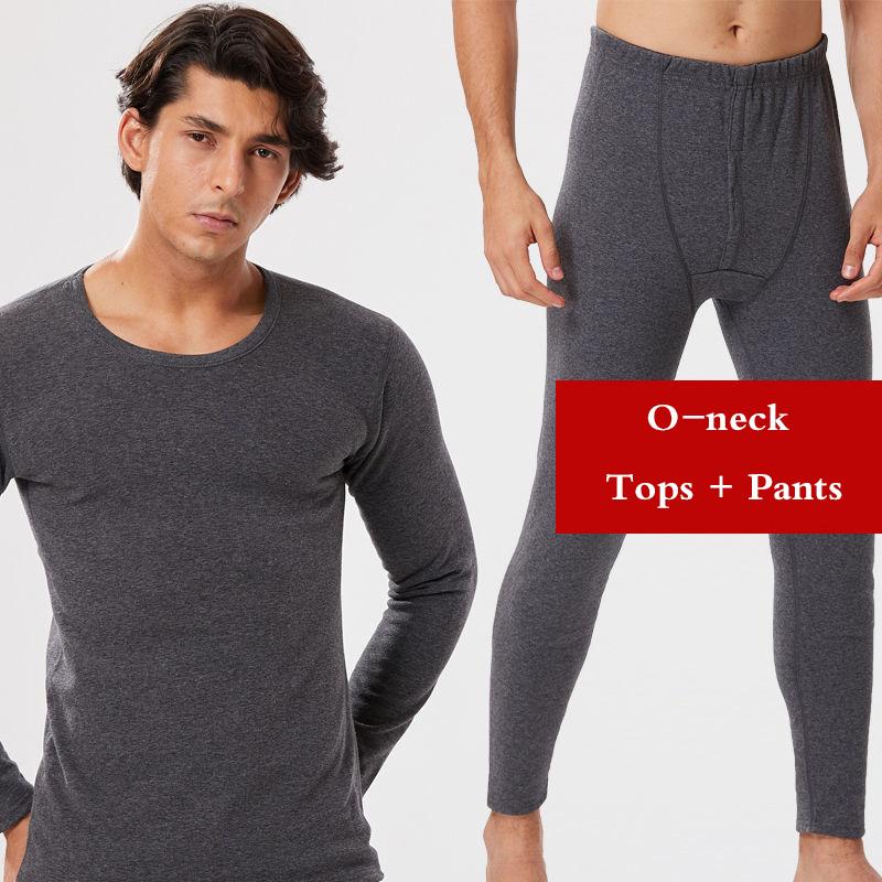 Men Winter Windproof Thermal Underwear Plus Velvet Thickened O-neck Warm V-neck Tops Pants Male Tight Suit Soft Lining Long Sleeve High elasticity