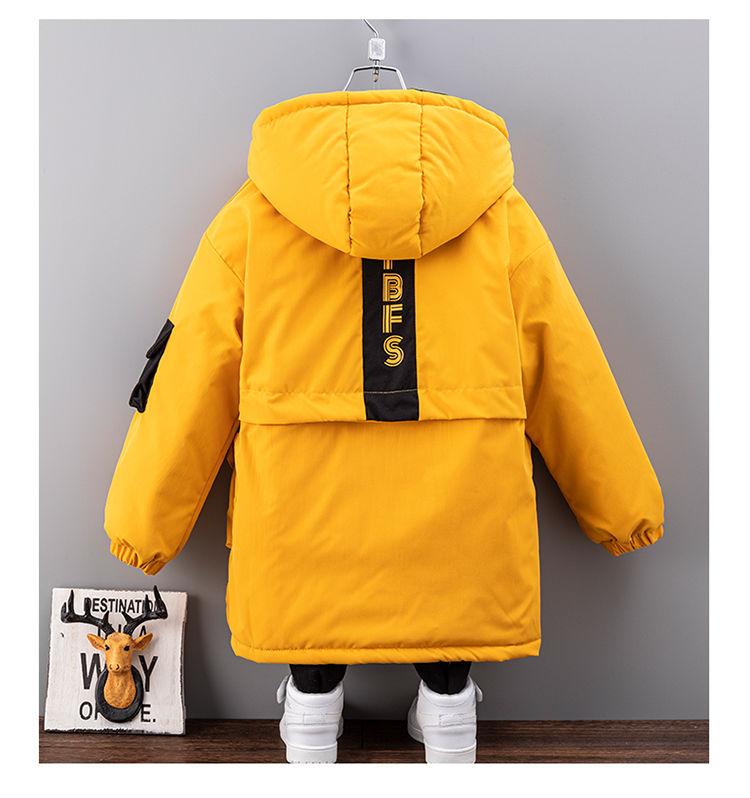 Boys Plus Fleece Padded Jacket Autumn and Winter Quilted Big Boy Handsome Mid-length Cotton Coat Children's Warm Windbreaker Jackets