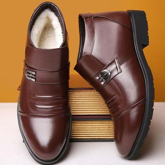 Wool Lining Genuine Leather Boots Men Non-slip High Ankle Boots Warm Business Shoes