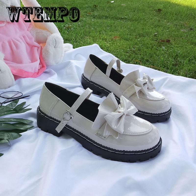 Sweet Lolita Princess Shoes Cute Bow Round Head Black Waterproof Platform College Women Shoes