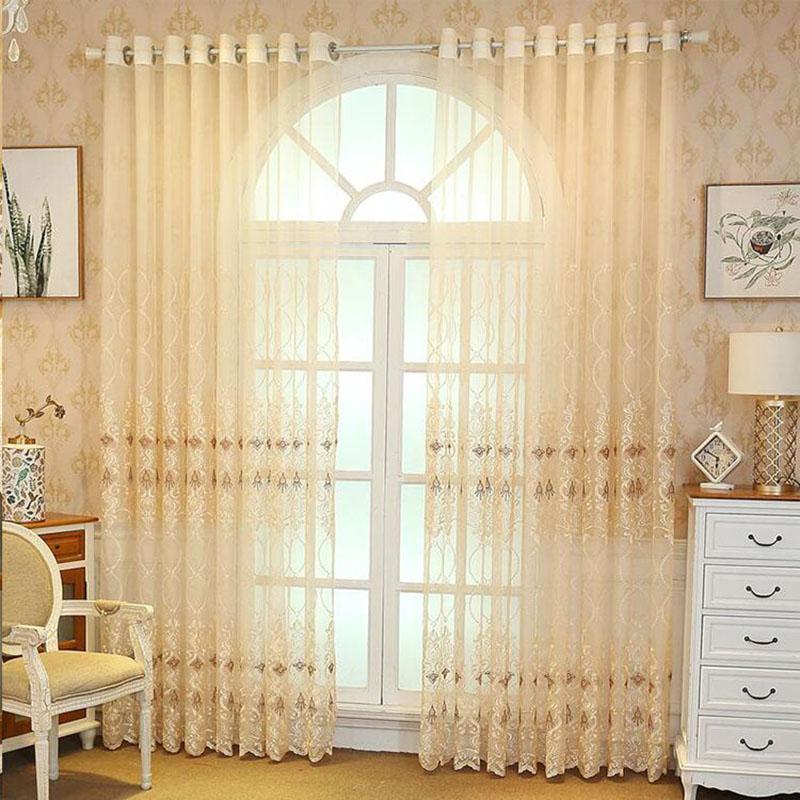 French Romantic Shining Embroidered Voile Curtain Panel Window Home Textile Bedroom Tulle Curtains