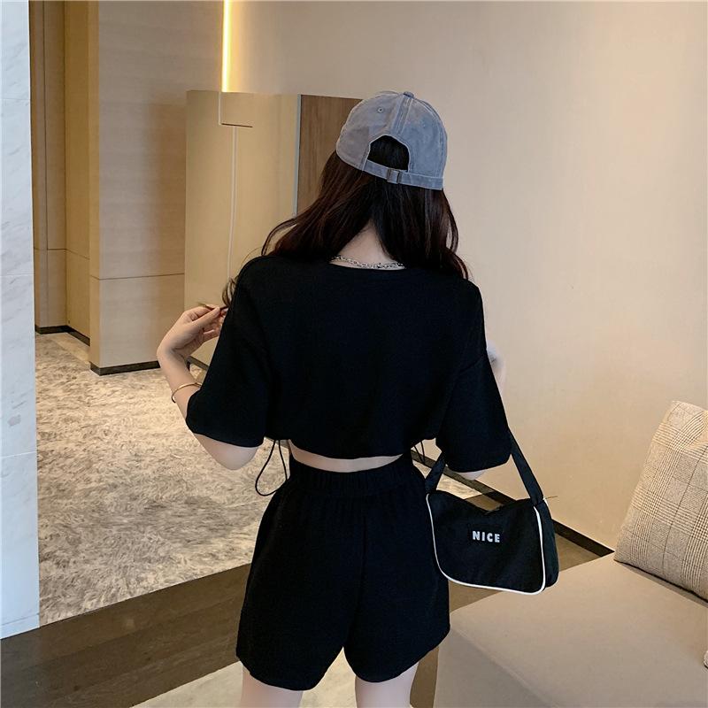 2PCS Summer Casual Sports Suit Women's Wide-leg Shorts + Short-sleeved T-shirt Two-piece Fitness Jogging Clothes Home Comfort Sets