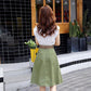 2PC Suit Stand-up Collar Short-sleeved Shirt+ Chiffon Dress Women's Summer French Retro Skirt Fabric Light and Breathable