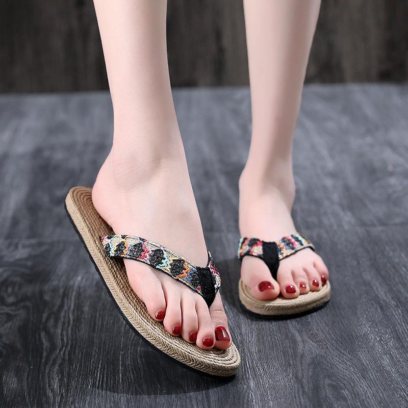 Sandals Flip-flops Women's Summer Wear Flat-bottomed Bohemian Seaside Vacation Beach Women's Slippers Non-slip Flip-flop Sandals