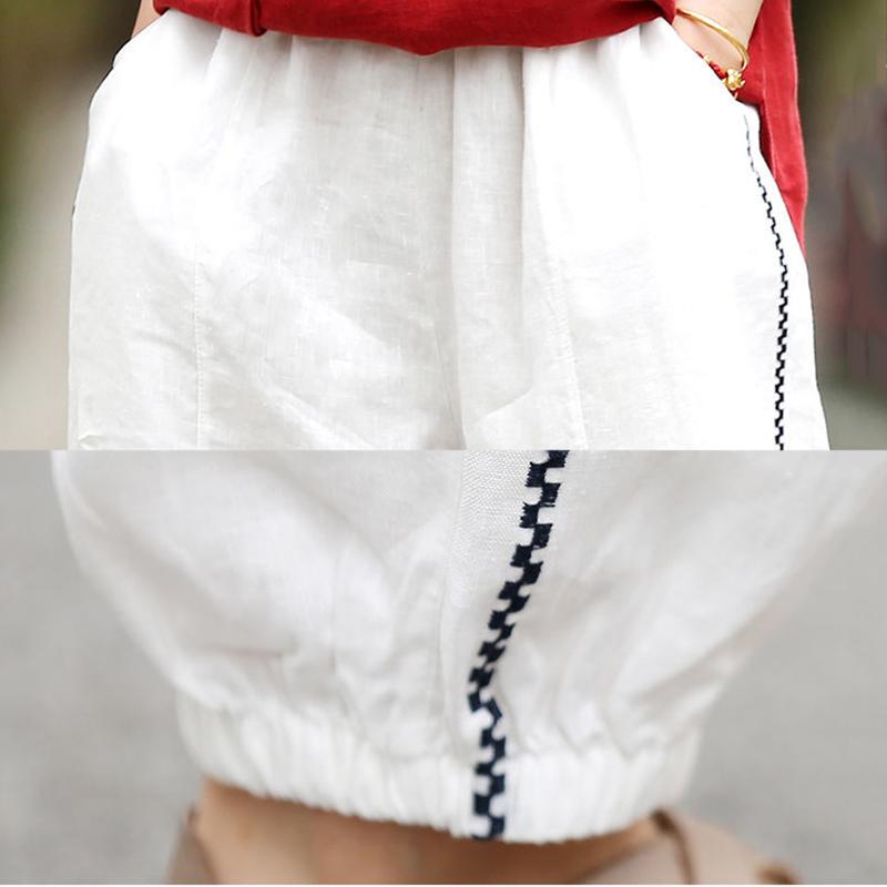 WTEMPO Cotton and Linen Embroidered Pants Summer Bloomers Women High Waist Harem Pants Loose Casual Trousers