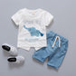 Baby Boy Clothes Summer Soft Breathable Infant Clothing Elephant Print Cute Short Sleeve T-Shirt Top Striped Pants Kids Suit