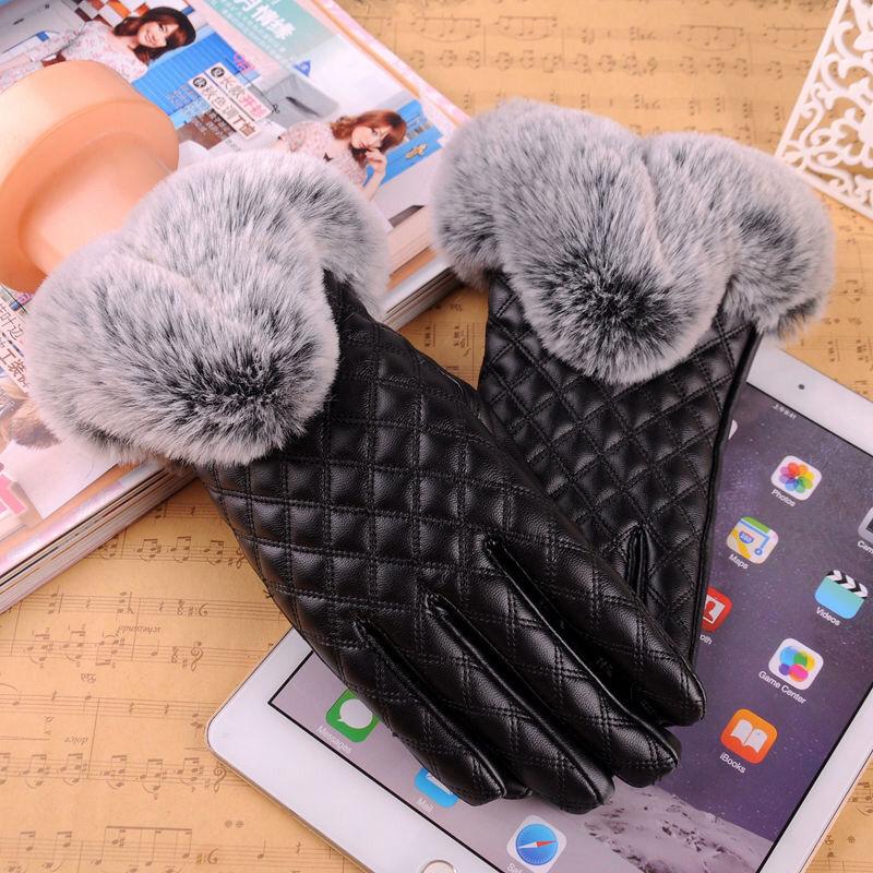 Women's Winter Gloves Warm Leather Touch Screen Mittens Outdoor Riding Gloves Thick Velvet Outer Circle Plush Thermal Gloves Breathable Waterproof