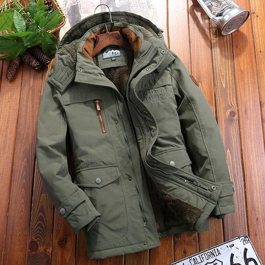 Plush Padded Jacket Men's Mid-length Multi-pocket Cotton-padded Jacket Down Jacket Winter