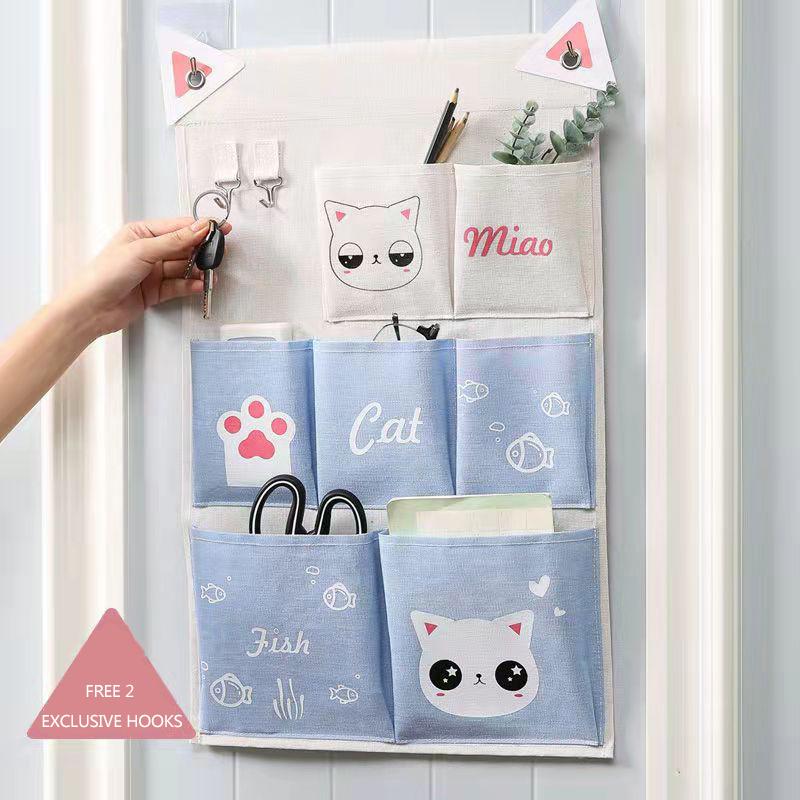 3/7 Pockets Wall Hanging Storage Bag Cute Hanging Bag Wall-mounted Door Rear Wall Shelf Wall Hanging Bag Small Cloth Bag Sundries Storage Bag