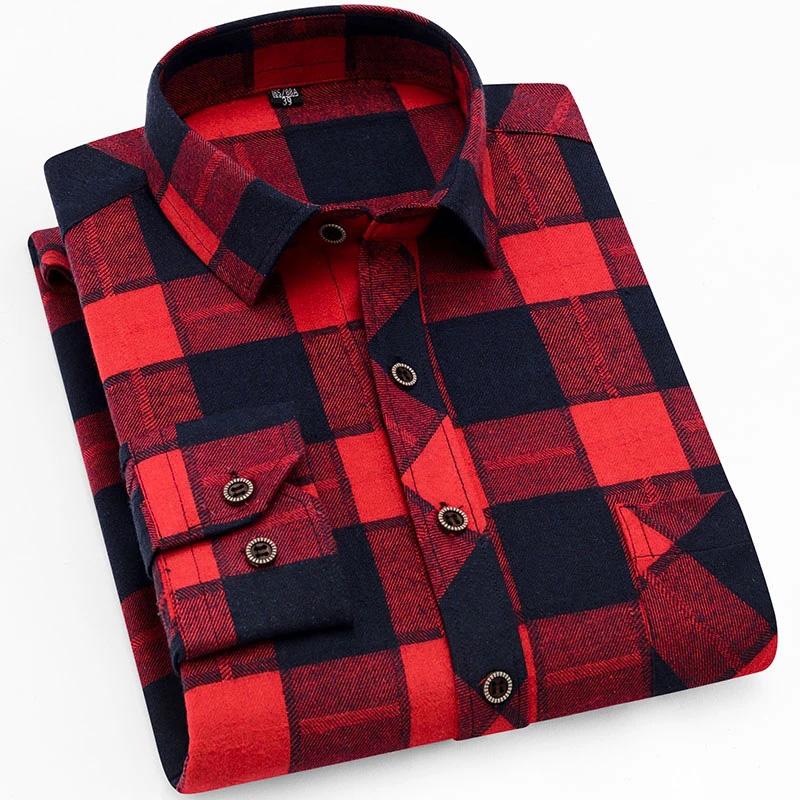 Men's Spring and Autumn Cotton Shirt Long-sleeved Korean Shirt Casual Non-iron Plaid Shirt Base Thicken Warm Stand Collar Classic Top Shirts