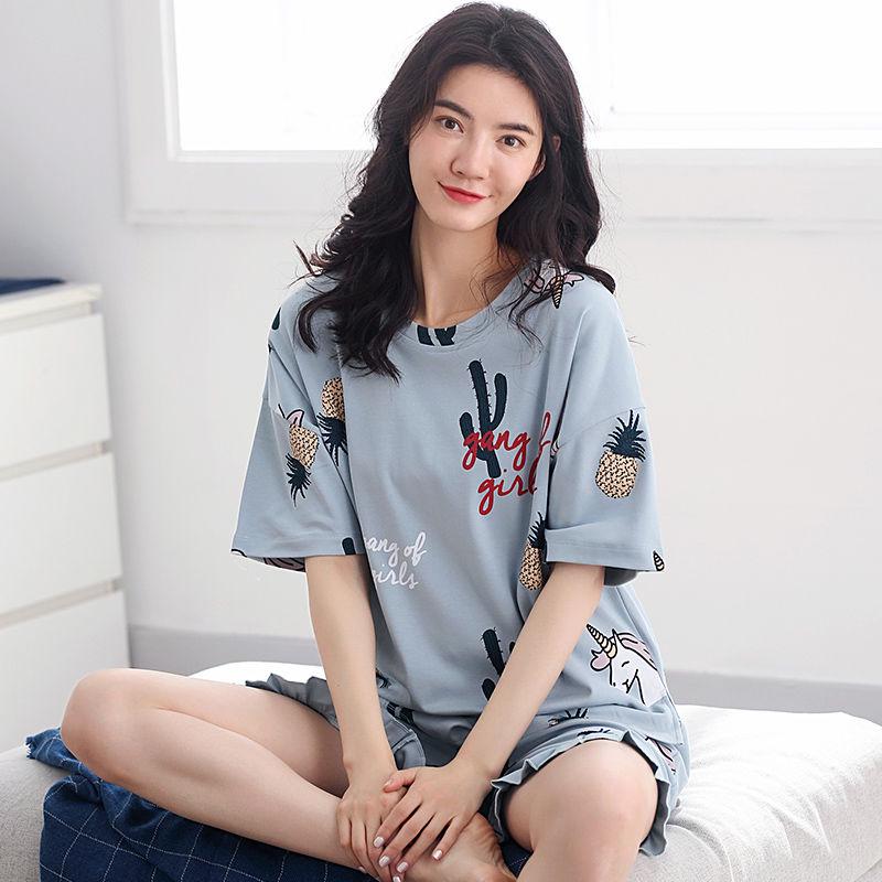 Pajamas women's summer short-sleeved loose-fitting pajamas shorts 100% cotton casual home service