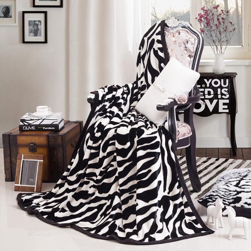 Double Zebra Pattern Ice Mink Fleece Blanket Thick Flannel Blanket Coral Fleece Sheets