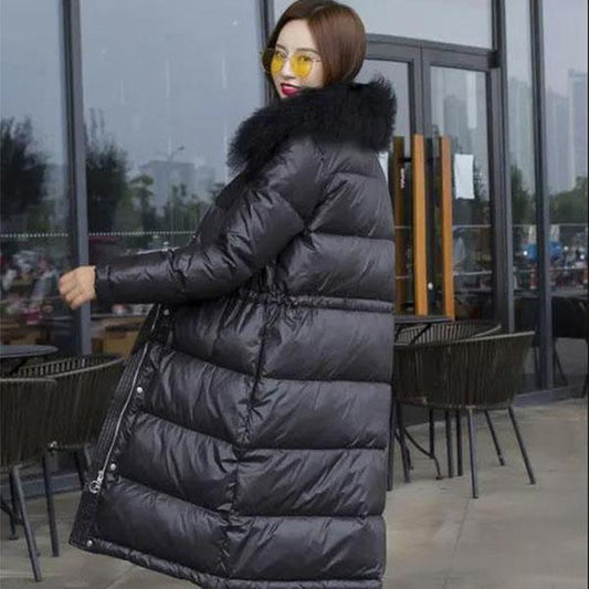 Winter All-match Down Jacket Plus Size White Duck Down Jacket Women's Mid-length Thin and Thick Fur Collar Jacket