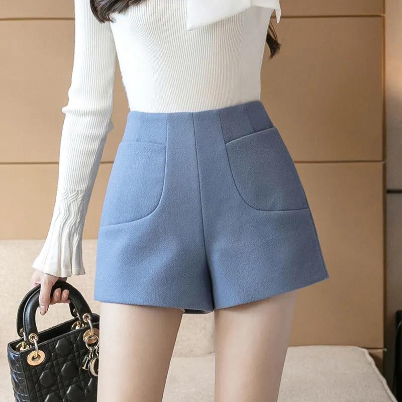 Korean Version of High-waist Woolen Shorts Women's Autumn and WinterStyle  A-line Wide-leg Pants Casual Pants