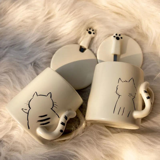 Mark Cup Female Spoon Coffee Cup Ceramic Couple Style Simple Household Drinking Cup Breakfast Milk Tea Cup