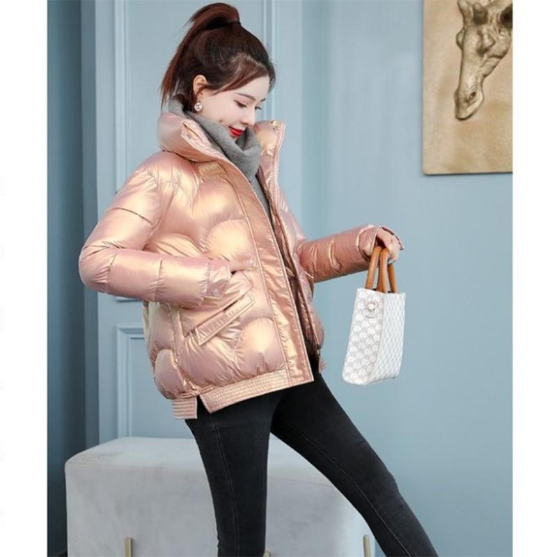 Glossy Short Women's Down Jacket Winter Korean Style Loose Cotton Clothes Casual Stand-collar Cotton Bread Jacket