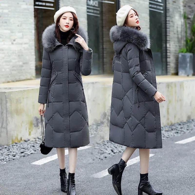 Winter Style Down Padded Jacket Women Western Style Korean Style Slim Long Section Over The Knee Thick Warmth Large Padded Jacket