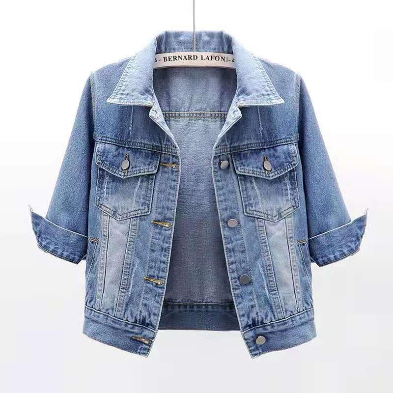 2021 Spring and Autumn New All-match Three-quarter Sleeve Denim Jacket Women Short Outer Wear Thin Jacket Student Jacket