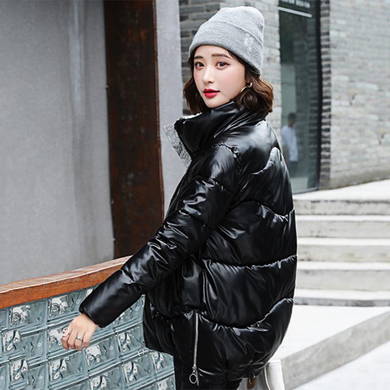 Glossy Short Women's Down Jacket Winter Korean Style Loose Cotton Clothes Casual Stand-collar Cotton Bread Jacket