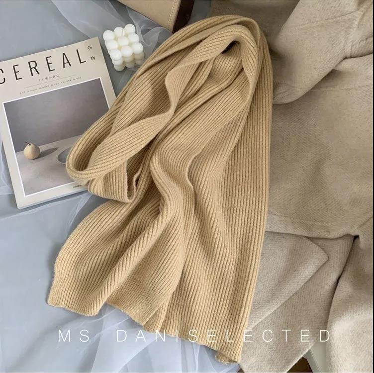 Women's Scarf Autumn and Winter Thick Warm Double-sided Knitted Scarf Wild Pure Color Imitation Cashmere Scarf Shawl