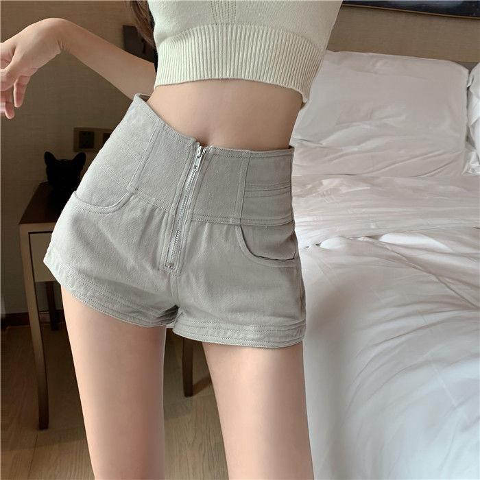 WTEMPO High Waist Zipper Denim Shorts Women Loose Spring and Summer Wide Leg A-line Thin Bottom Casual Shorts