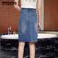 Slit Brand Split Front Ripped Denim Skirt