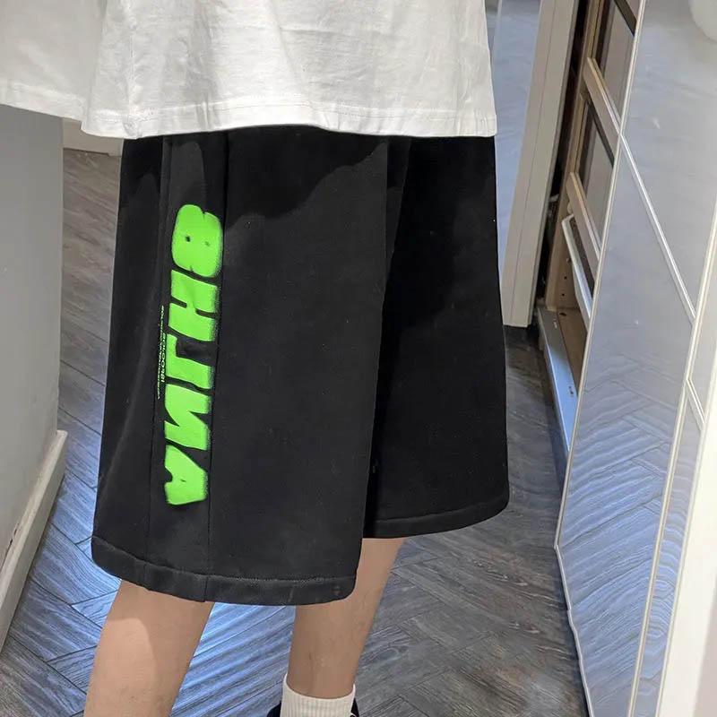 Men's Summer Shorts Letter Print High Street Style Loose Breathable Straight Tube Comfortable Skin-Friendly Soft Five-point Pants